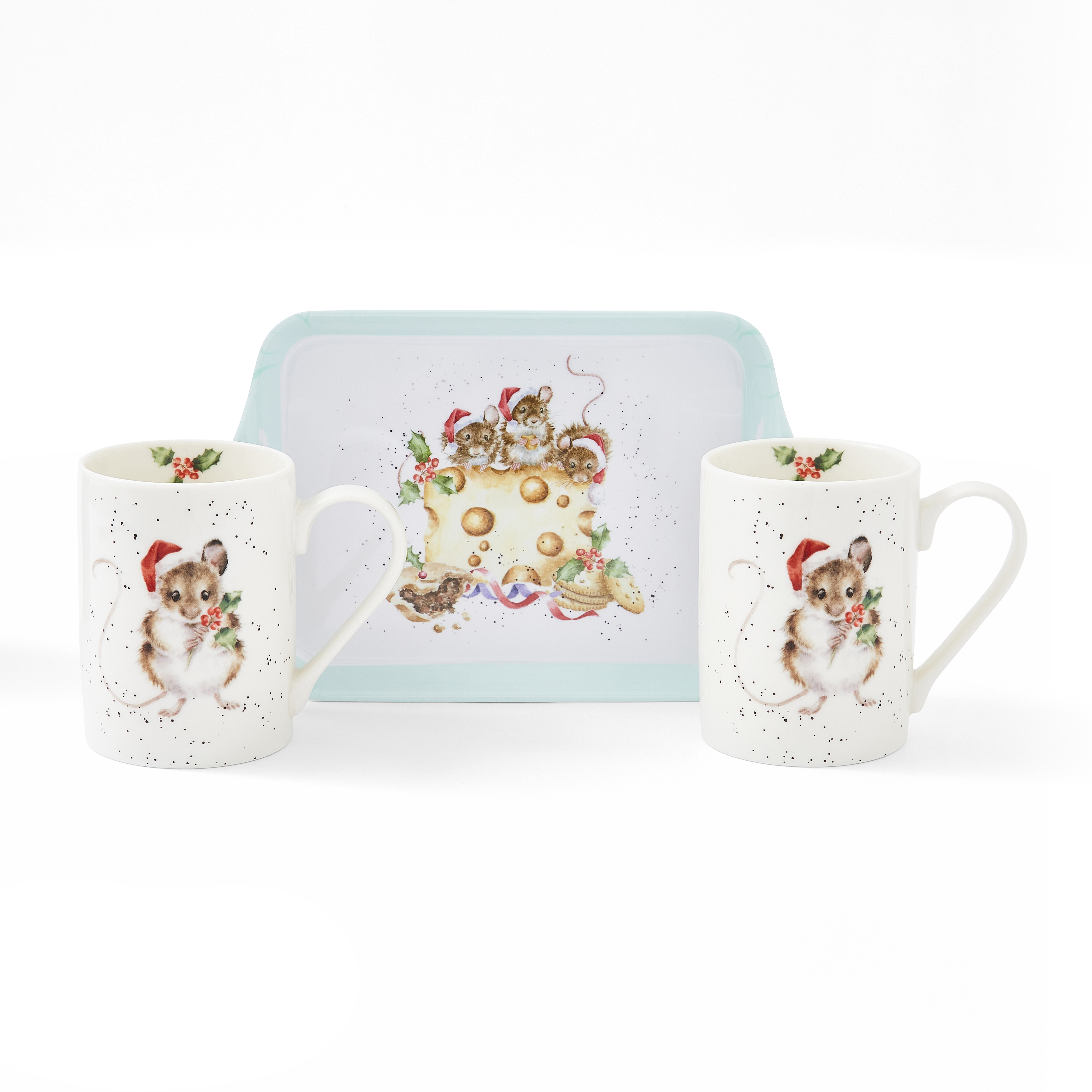 Wrendale Designs Holly Jolly Christmas 3 Piece Mug & Tray Set (Mouse) image number null